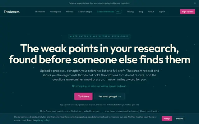 Screenshot of Find thesis problems before your examiner does | Thesisroom
