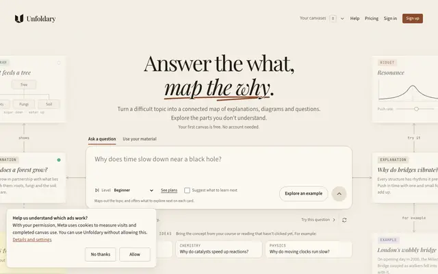 Screenshot of Unfoldary — Map the why.