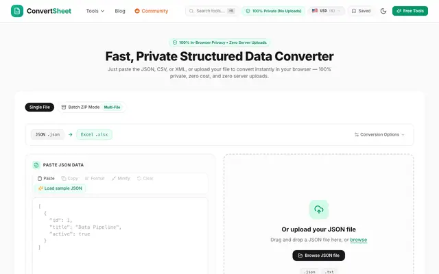 Screenshot of ConvertSheet - Fast, Private Structured Data Converter