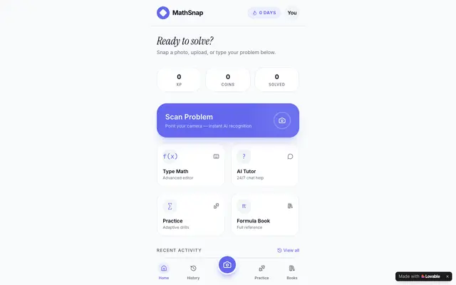 Screenshot of MathSnap AI — Snap, solve, and learn math step by step