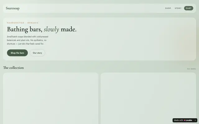 Screenshot of Ssuresoap — Hand-crafted Organic Bathing Bars