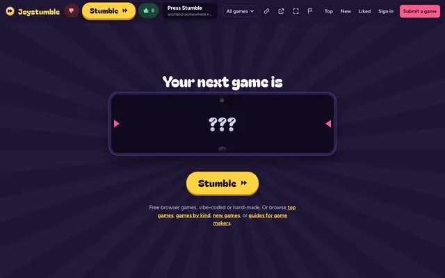Screenshot of Joystumble: a random web game, one click away