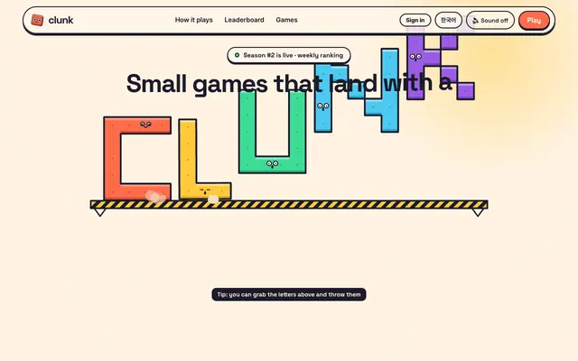 Screenshot of Clunk — small games that land with a clunk