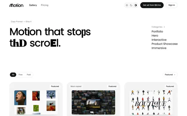 Screenshot of Motion — Premium Interactive Web Sections