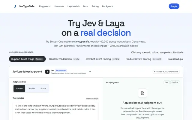 Screenshot of Jev Playground for Typed Text Decisions | JevTypeSafe