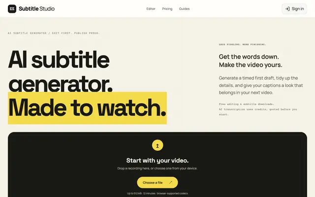 Screenshot of AI Subtitle Generator — Create, Edit & Export Subtitles