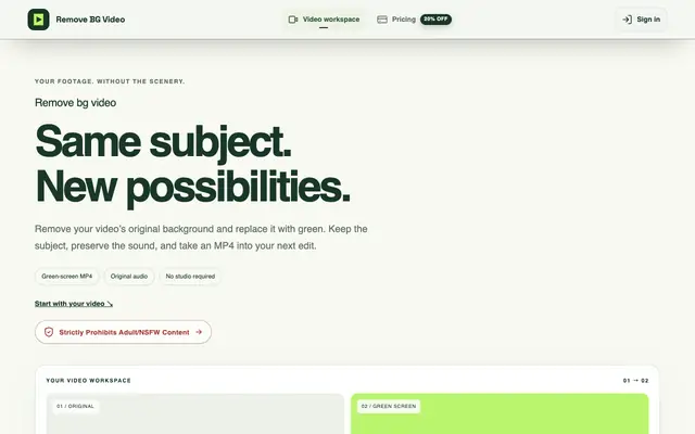Screenshot of Remove BG Video — Make a Green Screen Video Online
