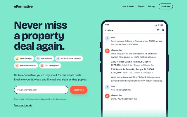 Screenshot of eFormative, the deal scout that lives in your inbox