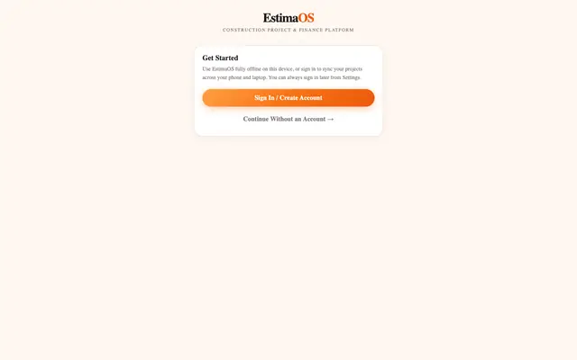 Screenshot of EstimaOS — Construction Project & Finance Platform