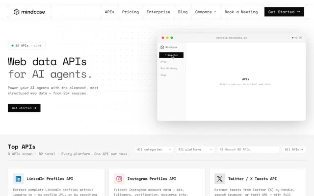 Screenshot of Get any data on the web — Mindcase