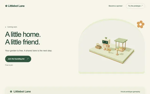 Screenshot of Littlebot Lane — A little home. A little friend.