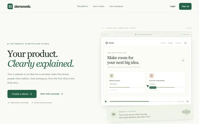 Screenshot of DemoWeb — Turn Any Workflow Into a Product Demo