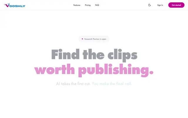 Screenshot of Vooshly | Find the clips worth publishing