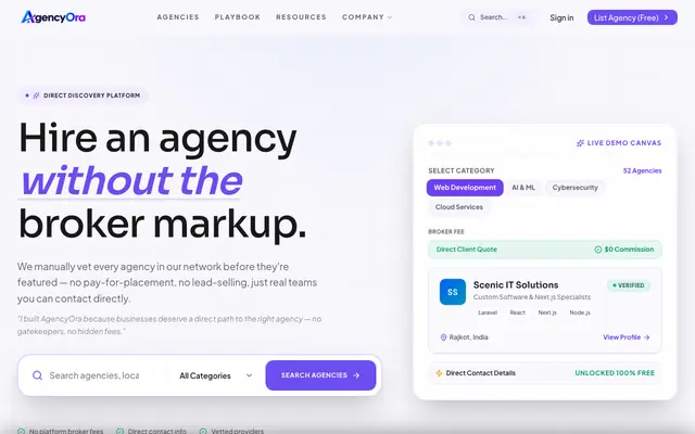 Screenshot of AgencyOra — The Verified Network Connecting You to the Right IT Agency