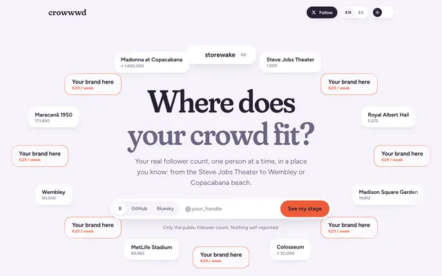 Screenshot of crowwwd · Where does your crowd fit?