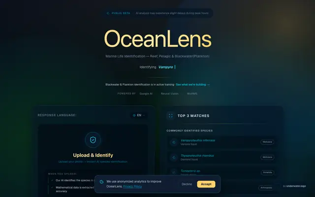 Screenshot of OceanLens - AI Marine Life Identification