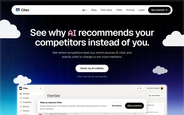 Screenshot of Citex — See Why AI Recommends Your Competitors
