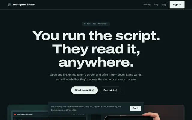Screenshot of Prompter Share: remote teleprompter you drive from anywhere