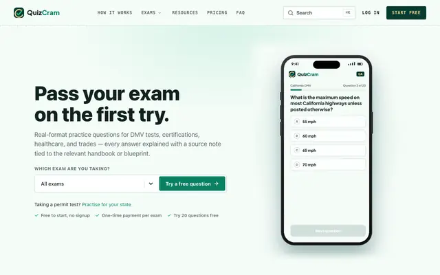 Screenshot of QuizCram — Pass Your Exam on the First Try