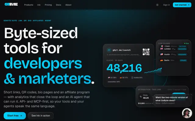 Screenshot of GoByte — Byte-sized tools for developers & marketers
