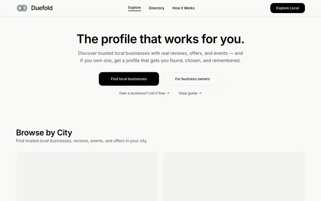 Screenshot of Duefold — Find Trusted Local Businesses, Reviews & Events