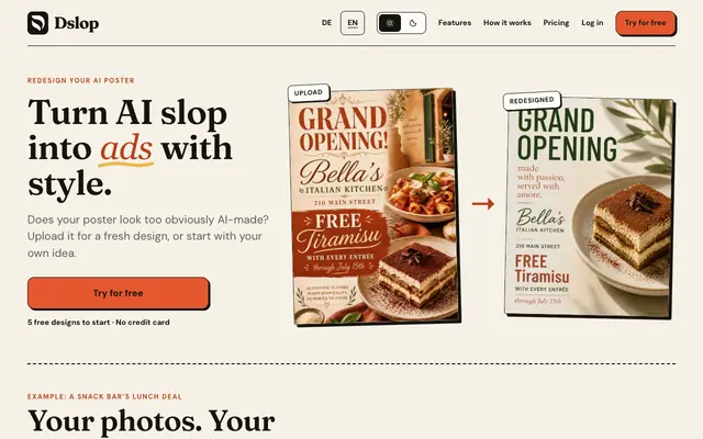 Screenshot of Dslop – Turn AI flyers and posters into better design