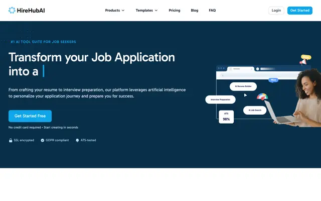 Screenshot of HireHub AI - Free AI Resume Builder & Job Application Tools