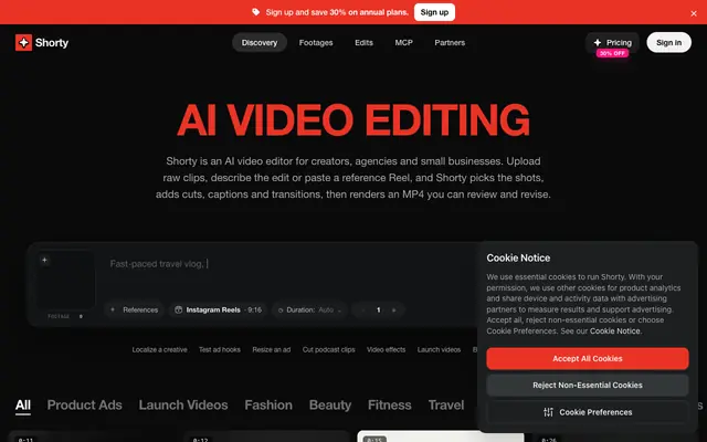 Screenshot of Shorty — AI Video Editor for Your Raw Footage