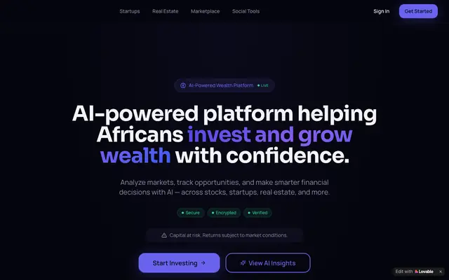 Screenshot of Khalil AI Wealth — Invest, Trade & Grow Wealth in Africa