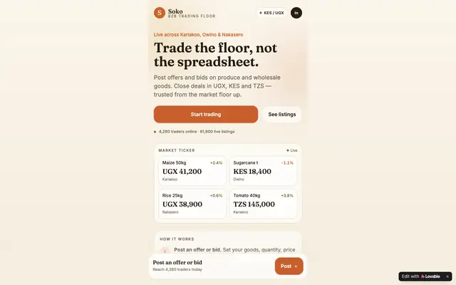 Screenshot of Soko — East Africa's B2B Trading Floor