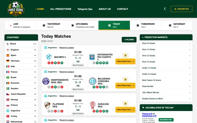 Screenshot of Football Predictions & Match Tips Today | Free Sure Bets