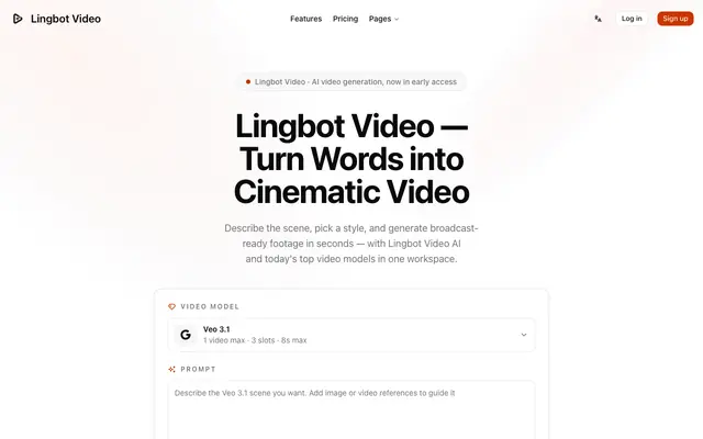 Screenshot of Lingbot Video — AI Video Generator | Text & Image to Video