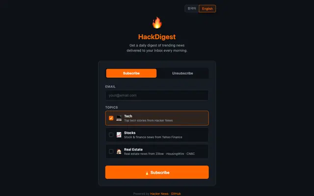 Screenshot of 🔥 HackDigest - Subscribe