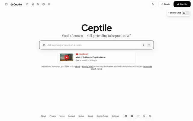 Screenshot of AI Search — Ceptile | Premier AI Search Engine