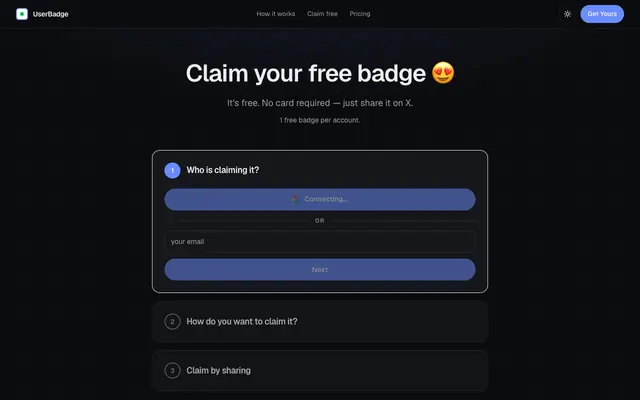 Screenshot of Claim your free badge 😍 — UserBadge · UserBadge