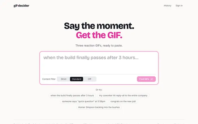 Screenshot of GIF Decider · the right GIF, decided