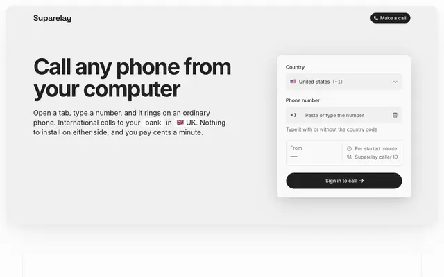 Screenshot of Call Any Phone From Your Computer | Suparelay