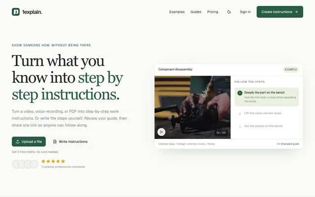 Screenshot of Step-by-Step Instruction Creator from Video & Text | 1explain