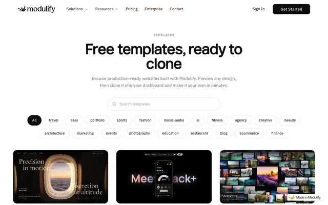 Screenshot of Free Templates to Clone – Built with Modulify