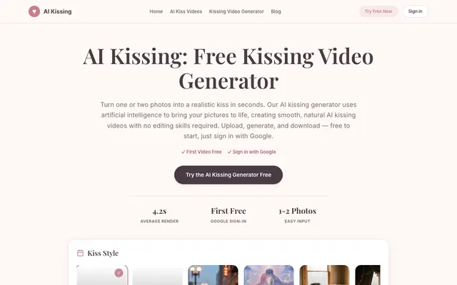 Screenshot of AI Kissing - Free AI Kissing Video Generator Online