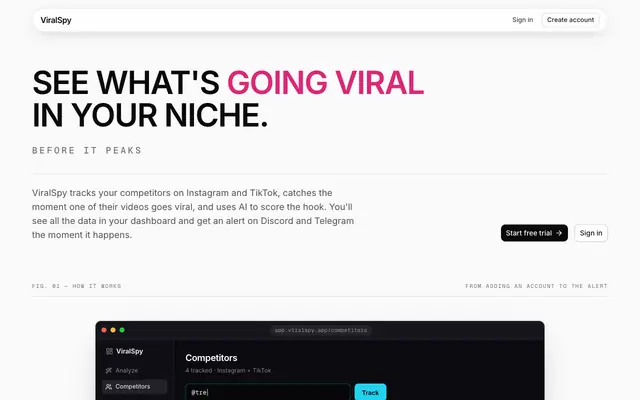 Screenshot of ViralSpy: See What's Going Viral on Instagram & TikTok