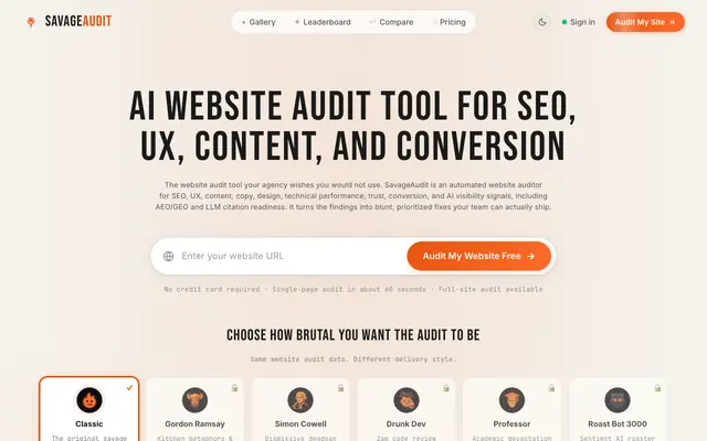 Screenshot of AI Website Audit Tool for SEO, UX, Content & Conversion
