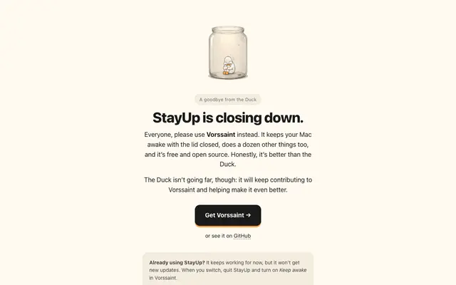 Screenshot of StayUp