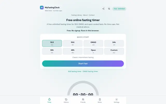 Screenshot of Free Fasting Timer — No Signup, No Subscription | MyFastingClock