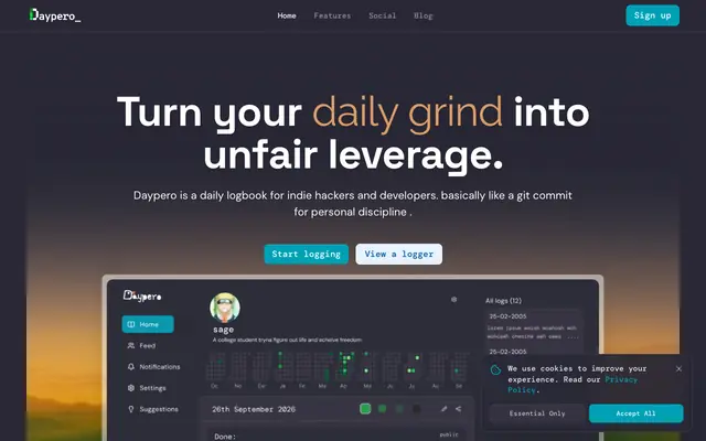 Screenshot of Daypero - Public Journaling & Social Accountability Platform