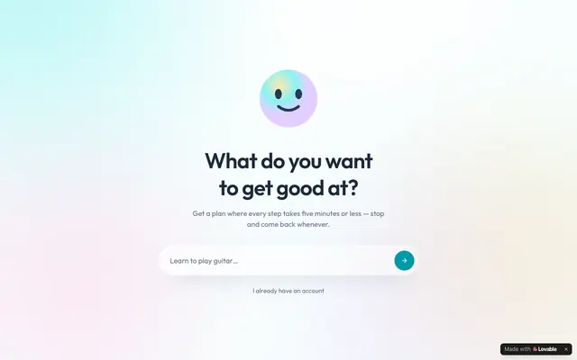 Screenshot of Five Minute Goals — a calm roadmap for any goal