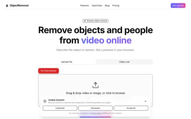 Screenshot of Remove Objects from Video Online Free | ObjectRemover