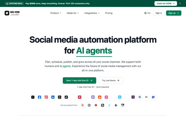 Screenshot of AI Social Media Scheduler & Manager | Social media studio
