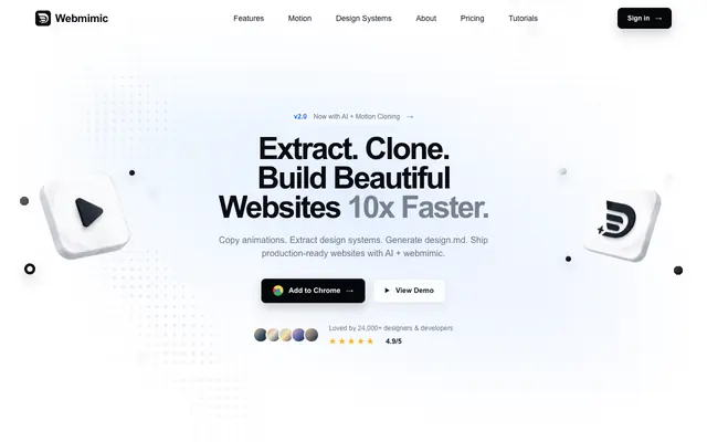 Screenshot of Extract Design Systems from Any Website — Clone GSAP, Framer Motion & Lottie