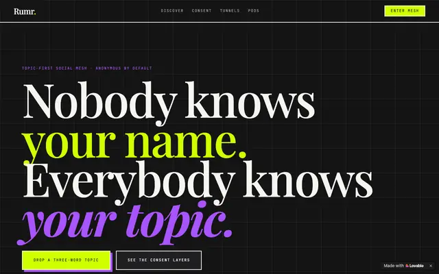 Screenshot of Rumr — Topic-First Social Mesh & Anonymous Discovery